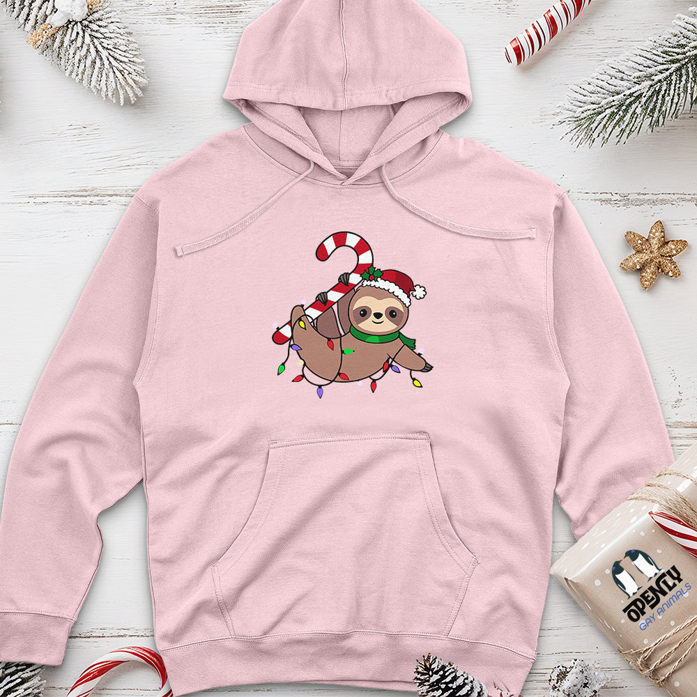 Sloth Santa Hat Candy Cane Unisex Midweight Hoodie