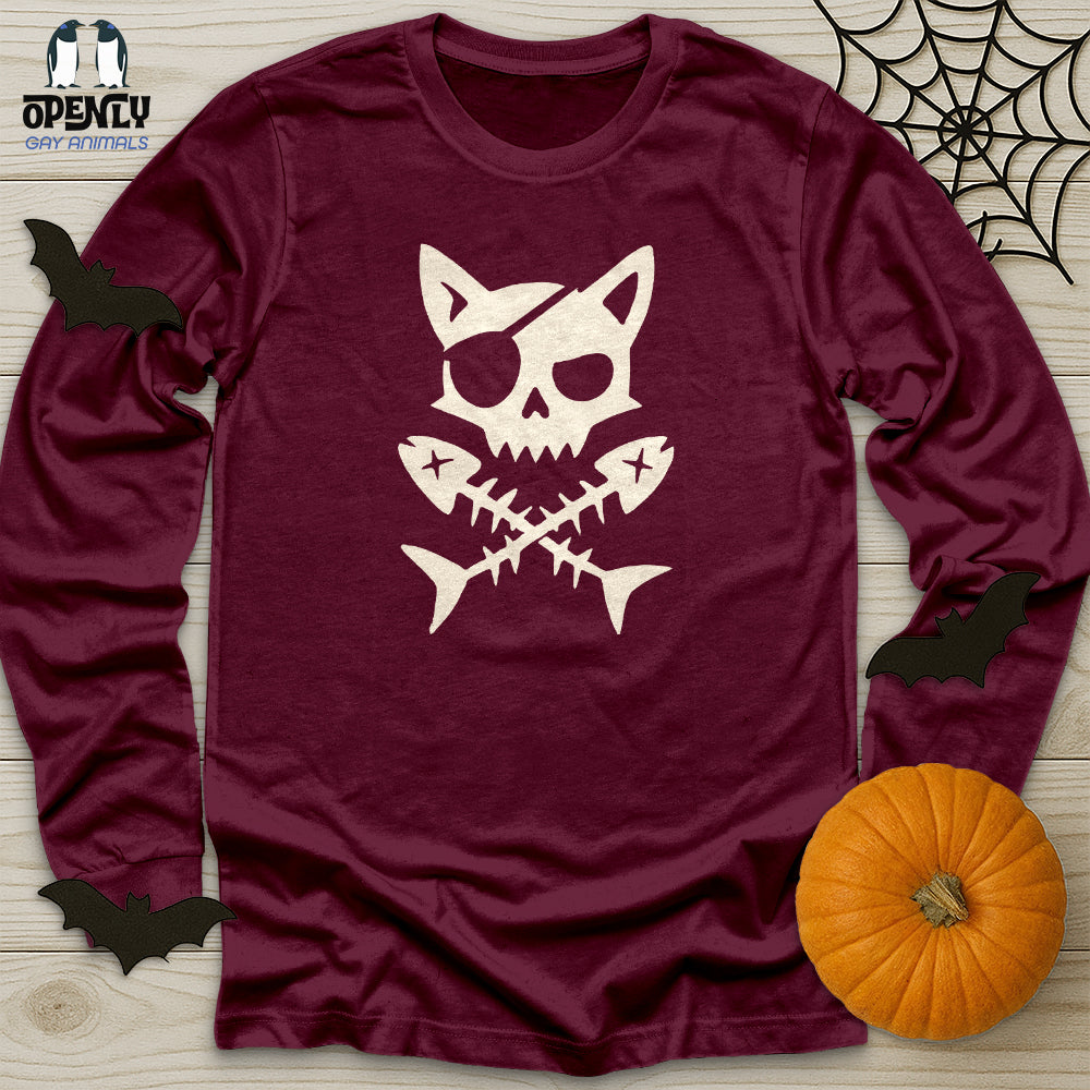 Pirate Cat and Fish Skull Unisex Long Sleeve Tee