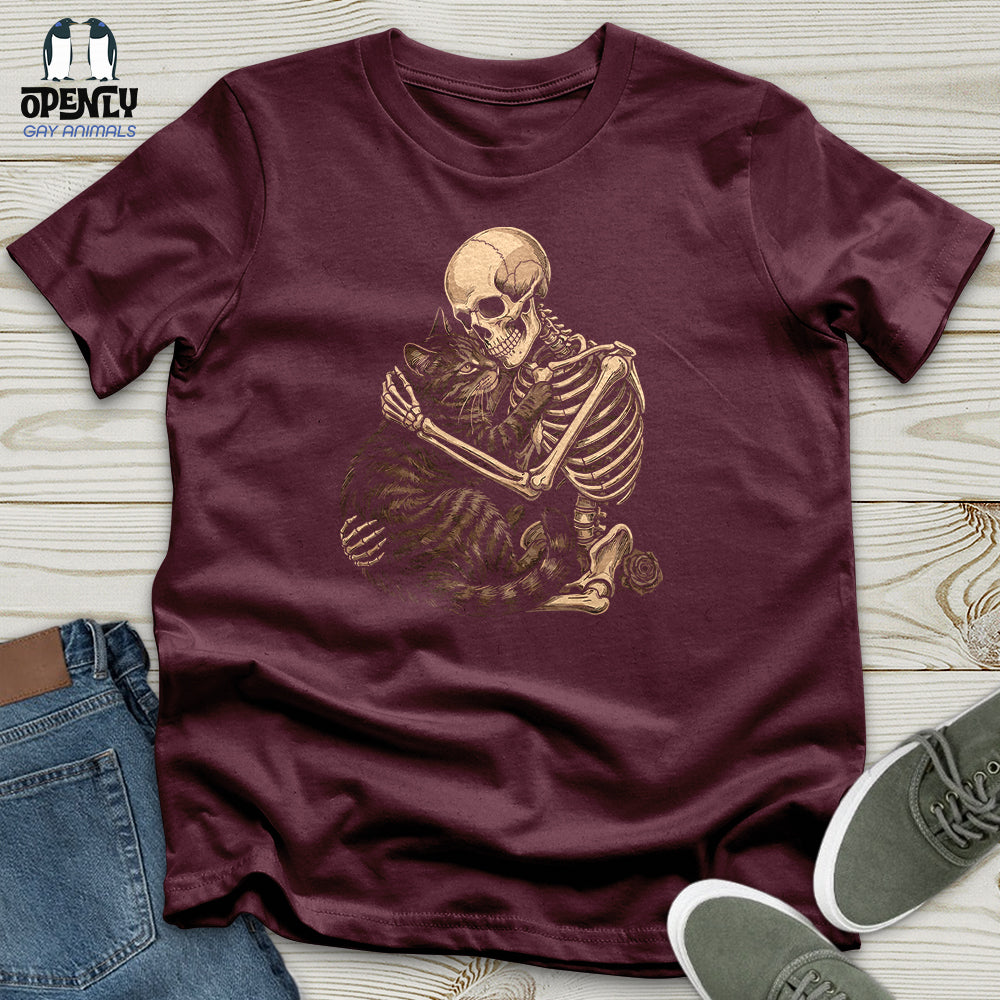 Skeleton Hugging Cat Unisex T-Shirt
