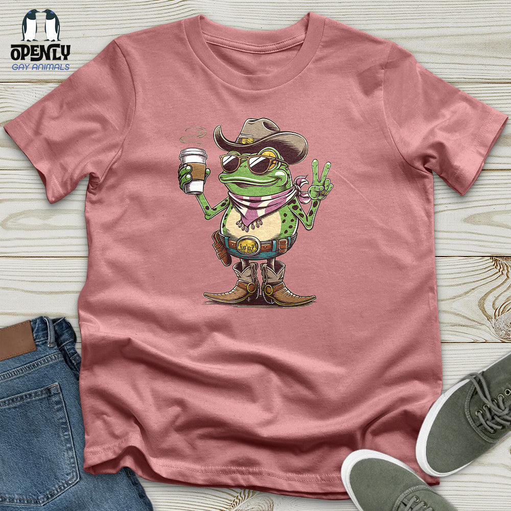 A Cowboy Frog Holding a Coffee Cup Unisex T-Shirt