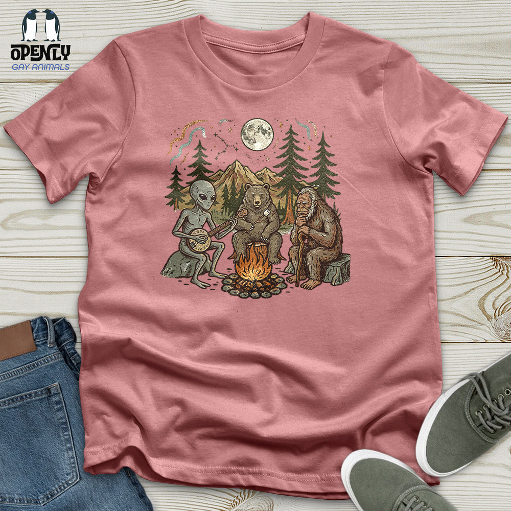 Bigfoot Alien Camping Unisex T-Shirt