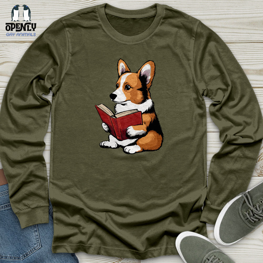 Corgi Reading Book Unisex Long Sleeve Tee