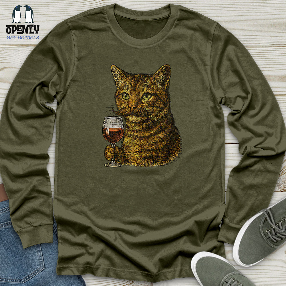 Cat With Wine Glass Unisex Long Sleeve Tee