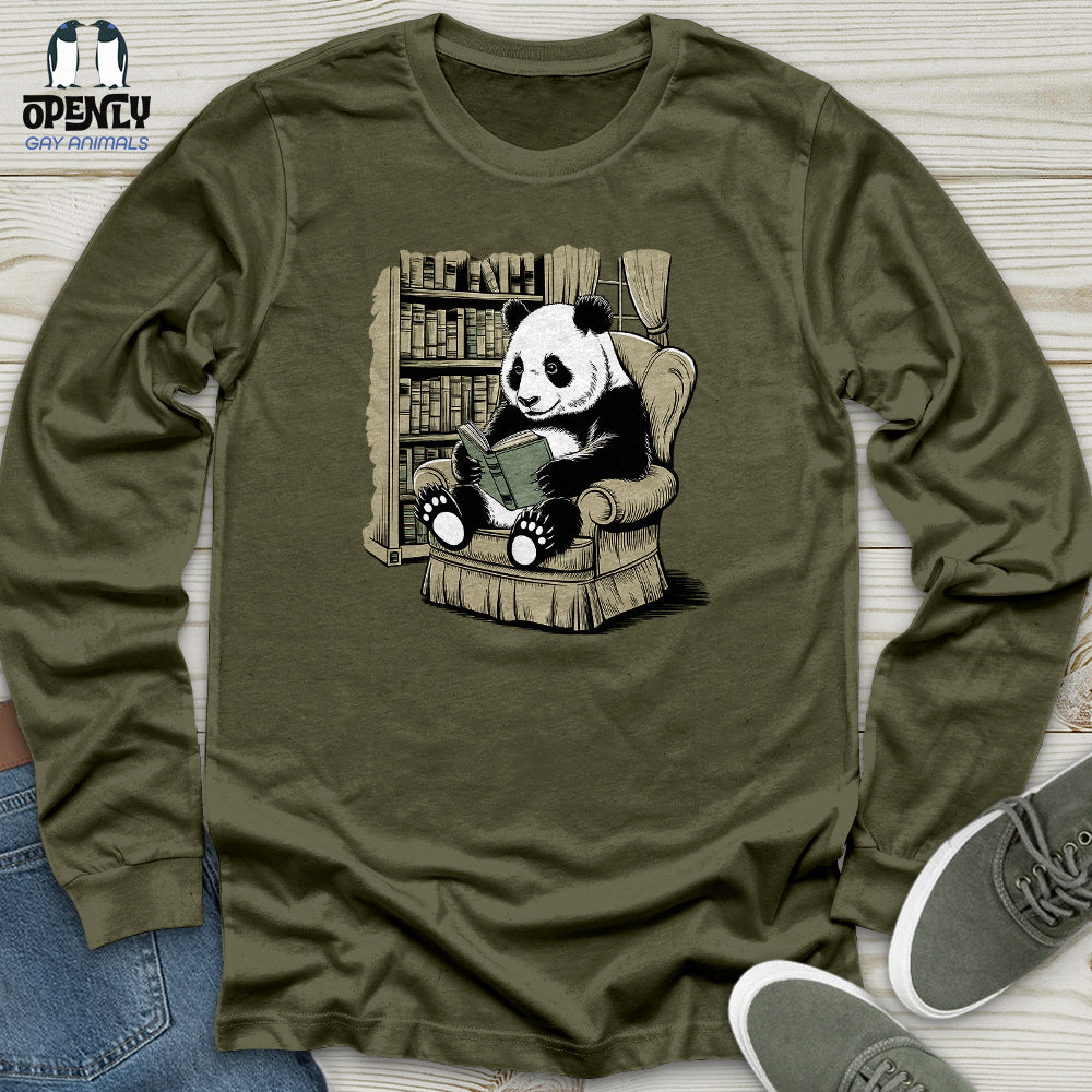 Panda Reading Book Unisex Long Sleeve Tee