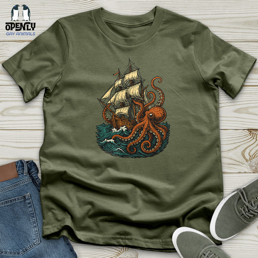 Octopus Attack Pirate Ship Softstyle Tee