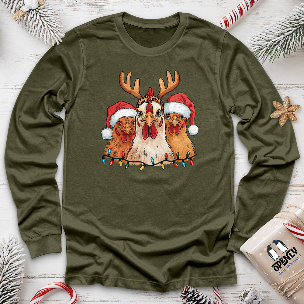 Christmas Chickens Unisex Long Sleeve Tee