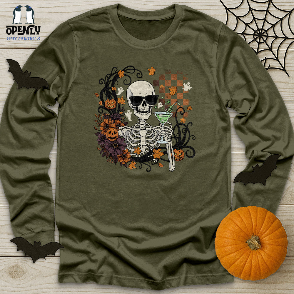 Skeleton Drink Wine Unisex Long Sleeve Tee