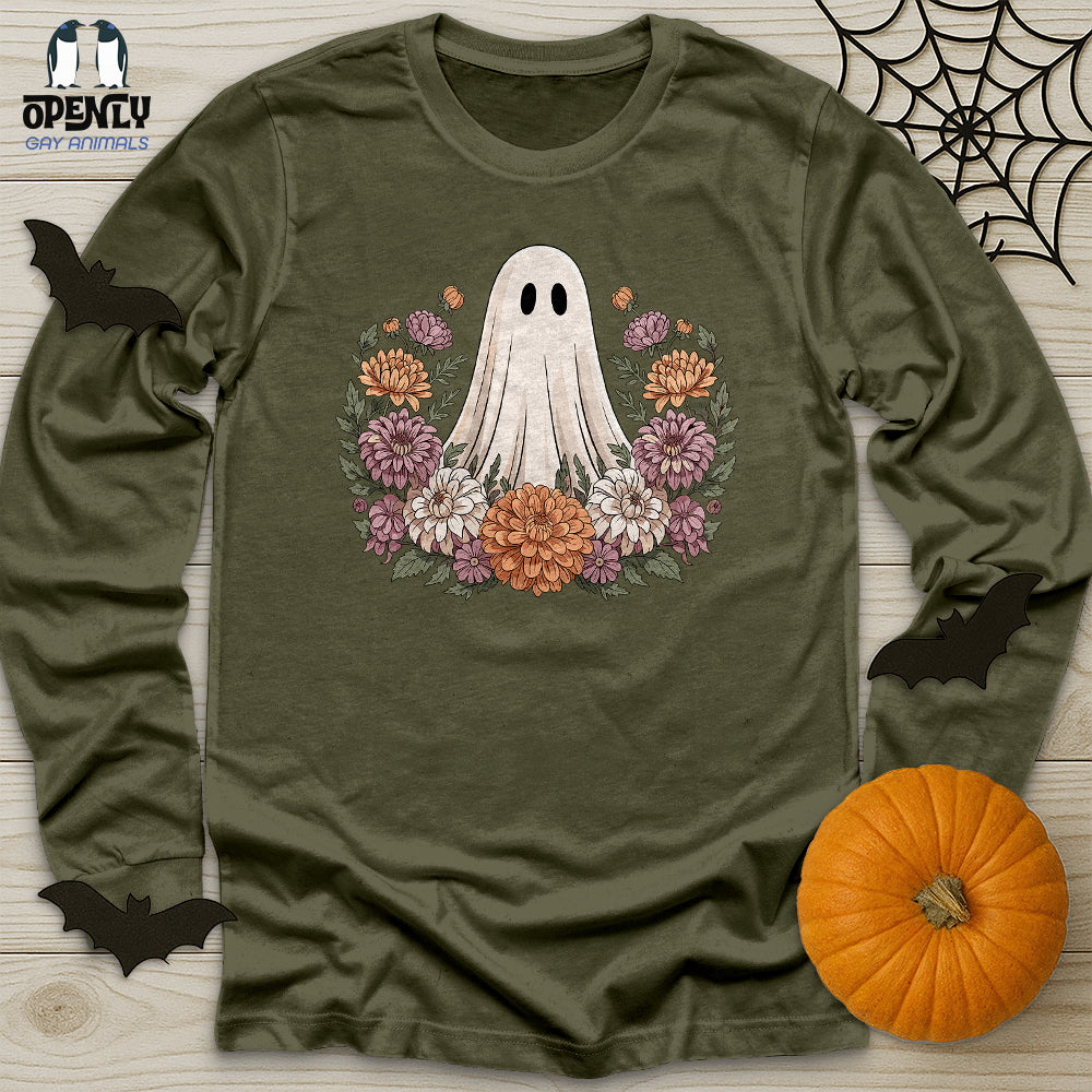 Floral Halloween Ghost Unisex Long Sleeve Tee