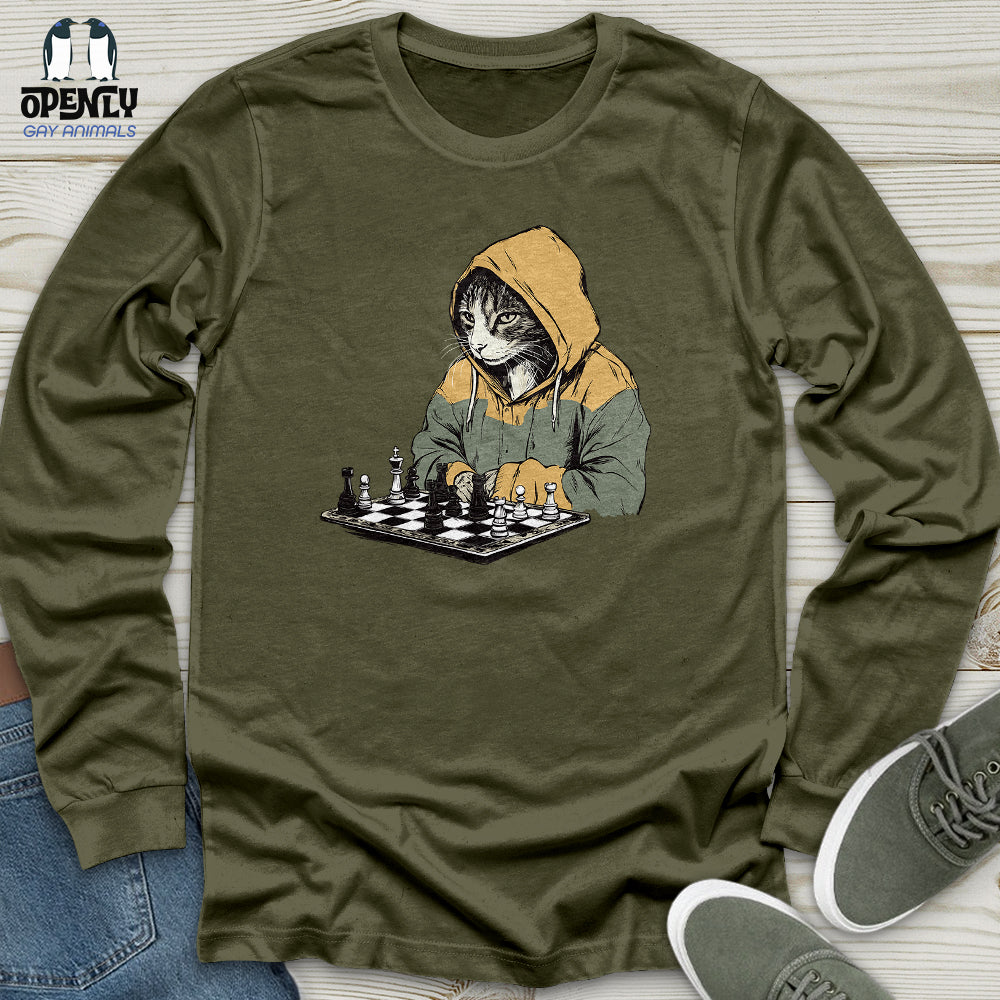 Cat Playing Chess Unisex Long Sleeve Tee