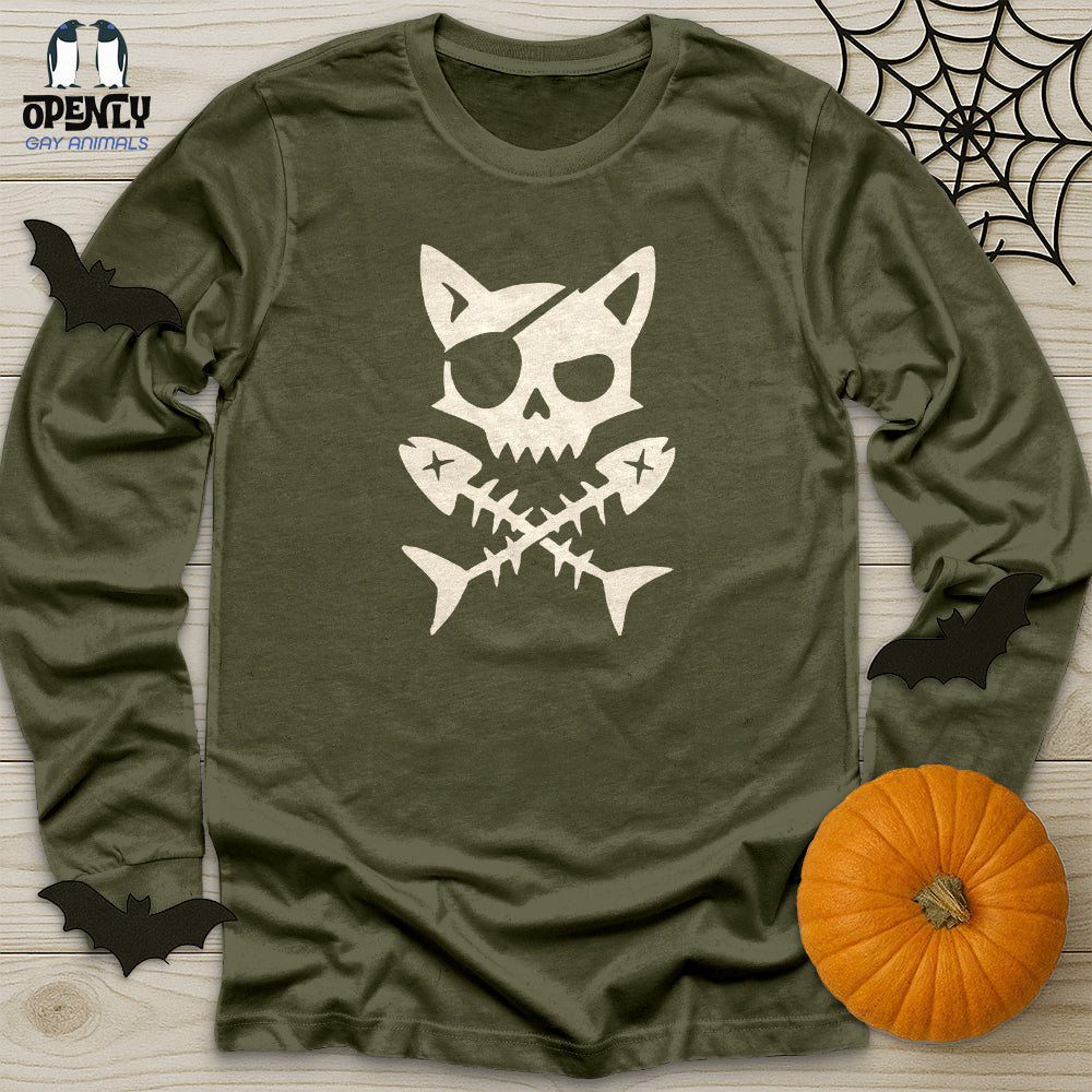 Pirate Cat and Fish Skull Unisex Long Sleeve Tee