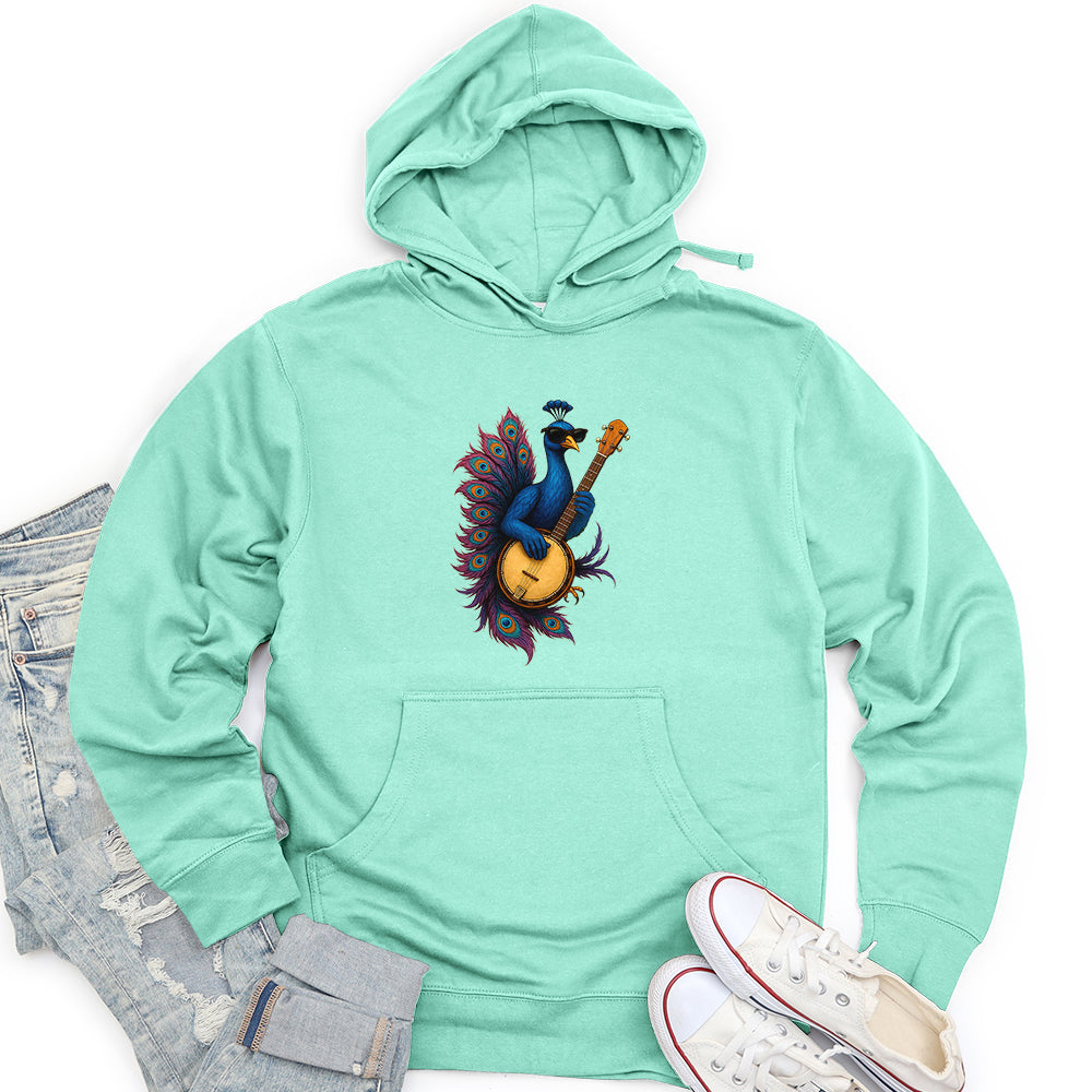 Peacock Rockstar With Banjo Unisex Midweight Hoodie