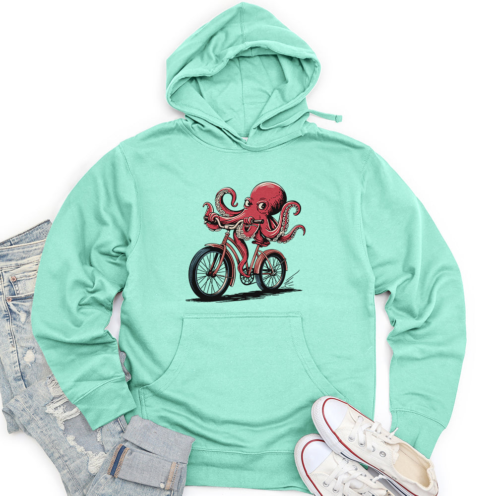 Octopus Riding Bicycle Unisex Midweight Hoodie