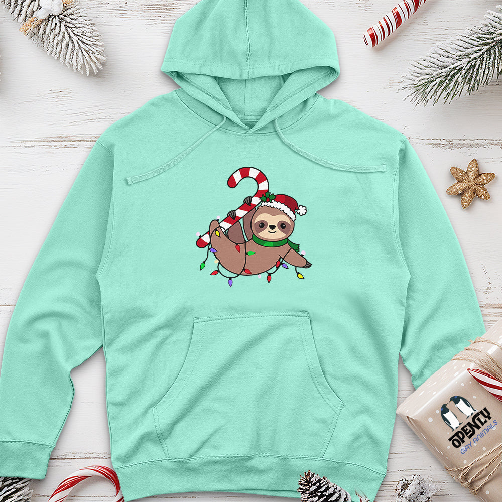Sloth Santa Hat Candy Cane Unisex Midweight Hoodie