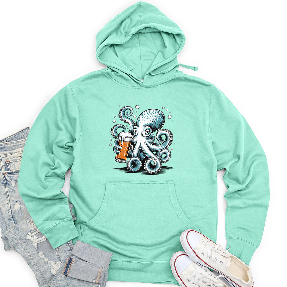 Octopus Holding Beer Glass Unisex Midweight Hoodie