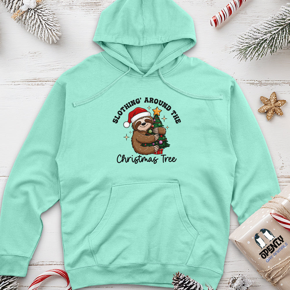 Slothing Around the Christmas Tree Unisex Midweight Hoodie