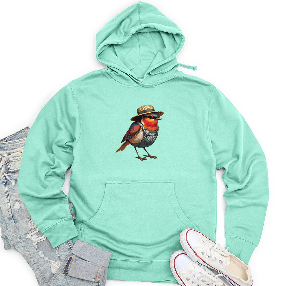 Robin Bird With a Straw Hat Unisex midweight hoodie