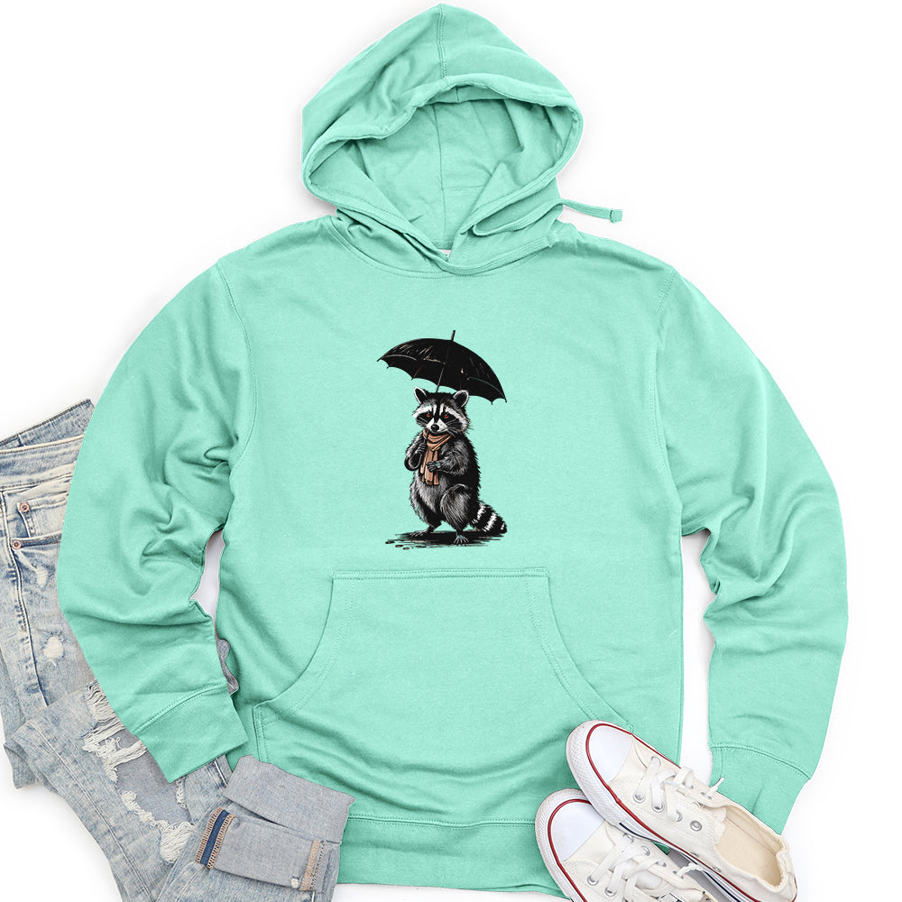 Raccoon Holding Umbrella Unisex Midweight Hoodie