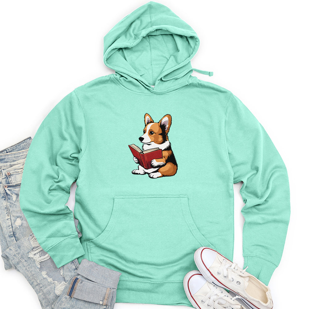 Corgi Reading Book Unisex midweight hoodie
