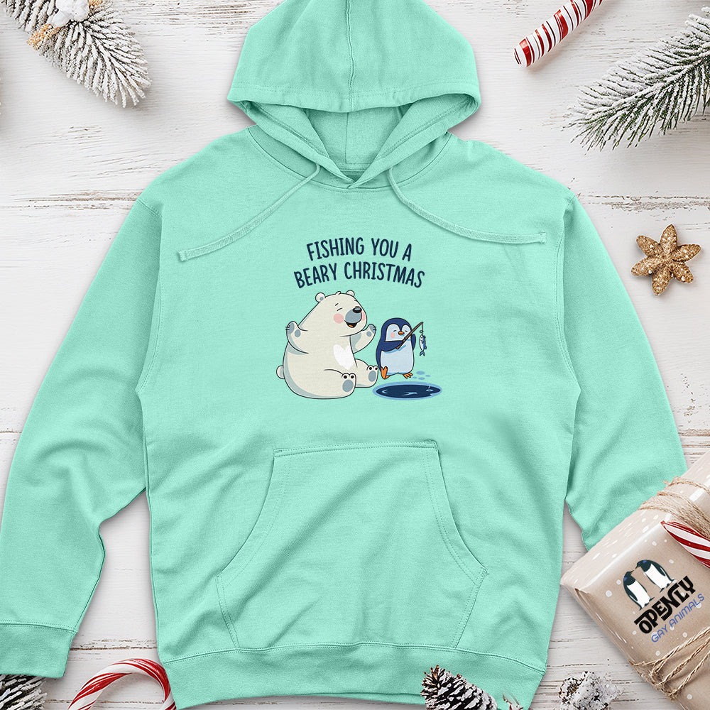 Fishing You a Beary Christmas Unisex Midweight Hoodie