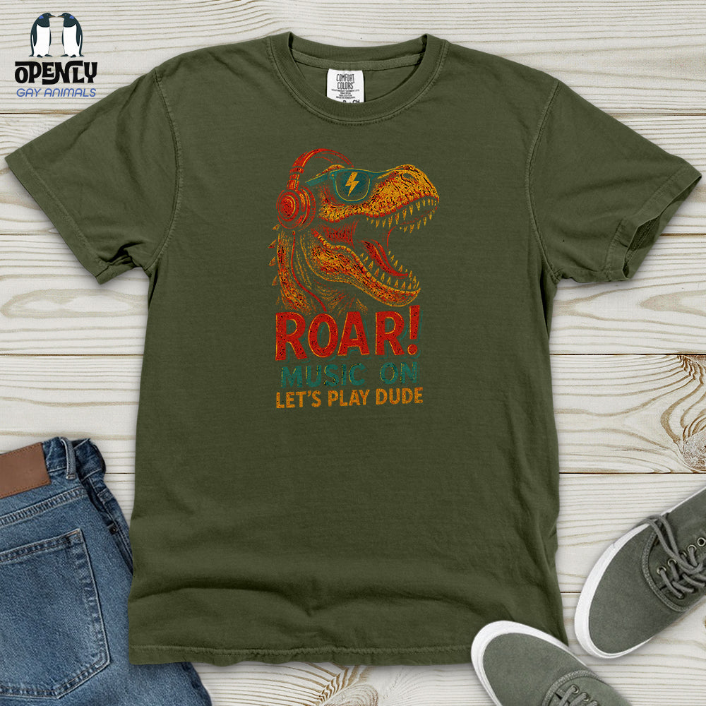 Roar! Music on Let's Play Dude Heavy Cotton Comfort Colors Tee