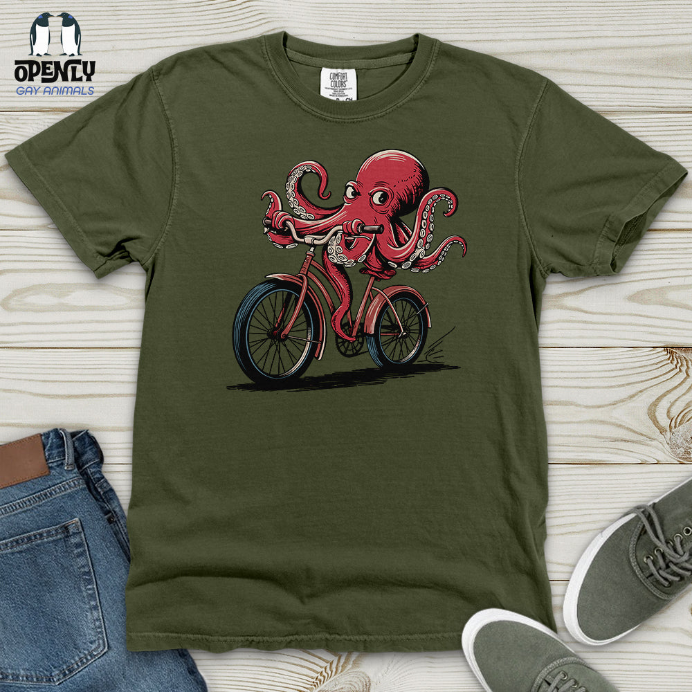 Octopus Riding Bicycle Heavy Cotton Comfort Colors Tee