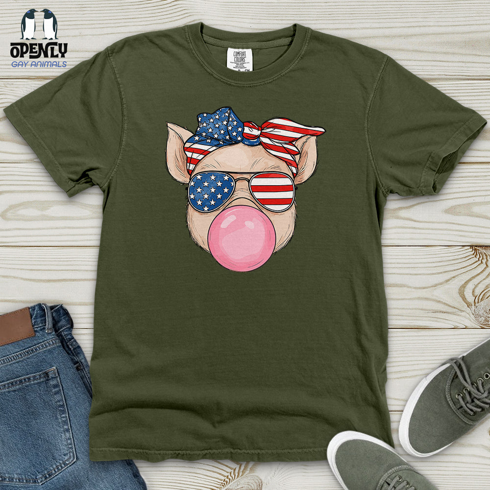 Patriotic Pig Blowing Bubble Gum Heavy Cotton Comfort Colors Tee