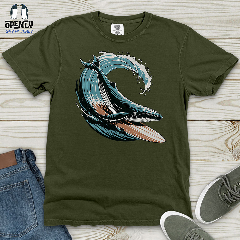 Whale Surfing on a Surfboard Heavy Cotton Comfort Colors Tee