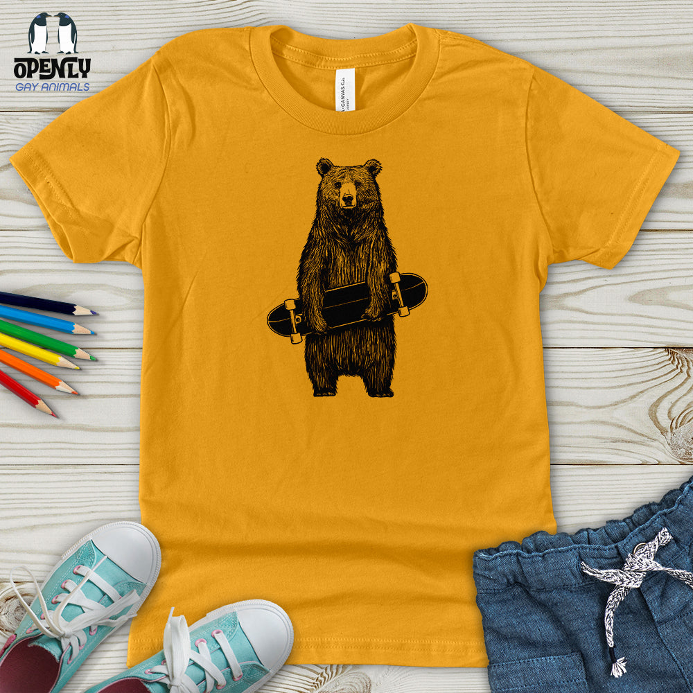 Bear Holding a Skateboard Youth T-Shirt
