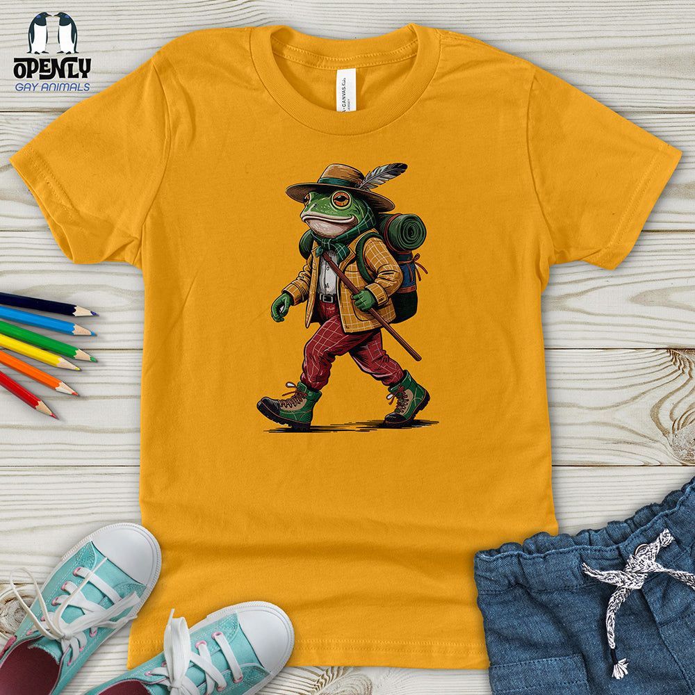 Green Frog Hiker Ready for Adventure Youth T-Shirt