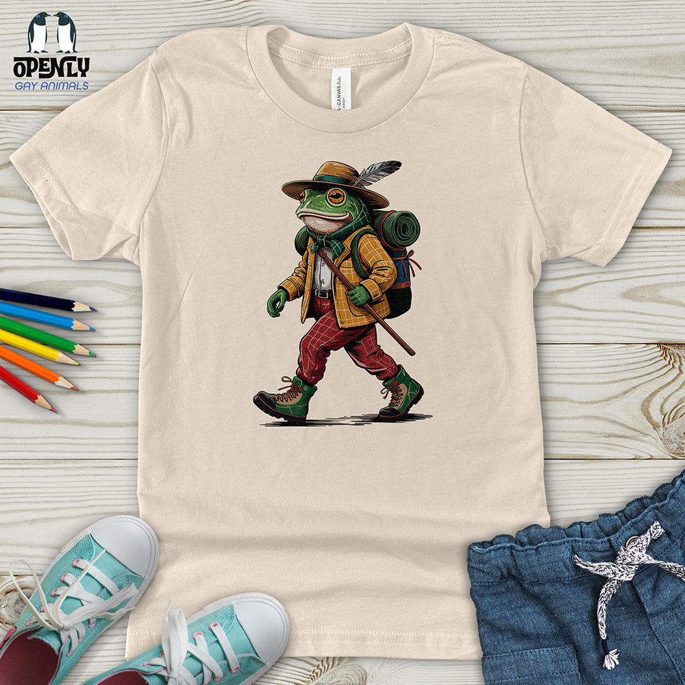 Green Frog Hiker Ready for Adventure Youth T-Shirt