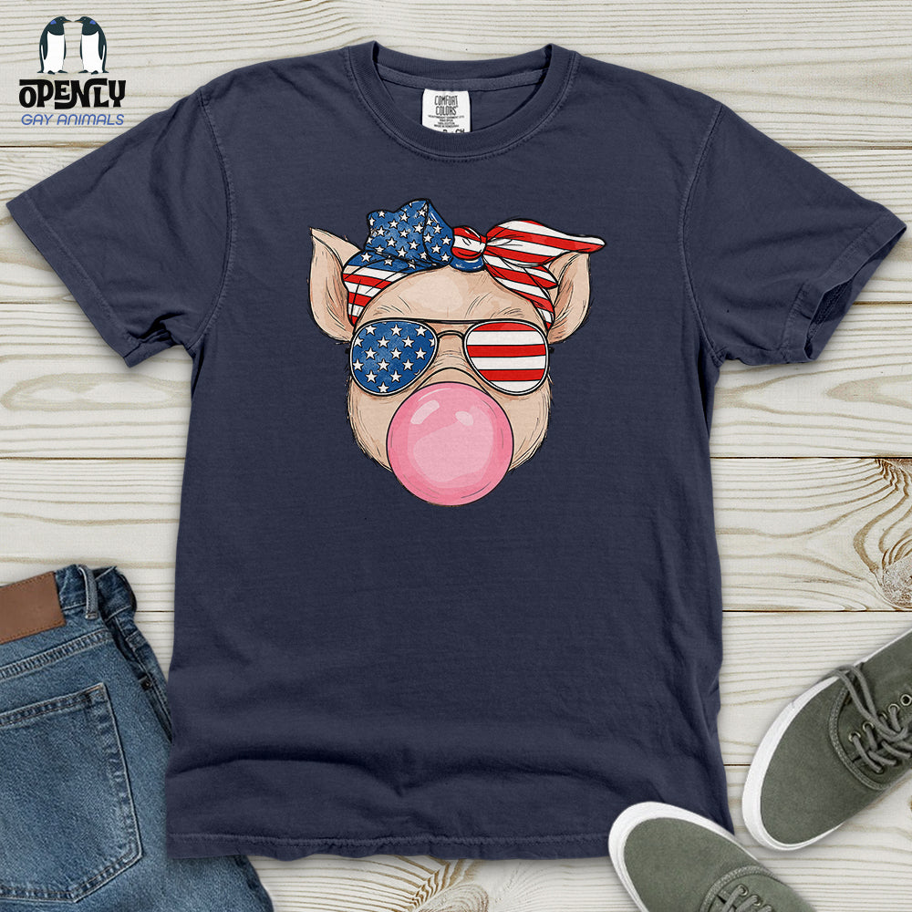 Patriotic Pig Blowing Bubble Gum Heavy Cotton Comfort Colors Tee