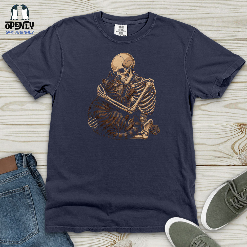 Skeleton Hugging Cat Heavy Cotton Comfort Colors Tee