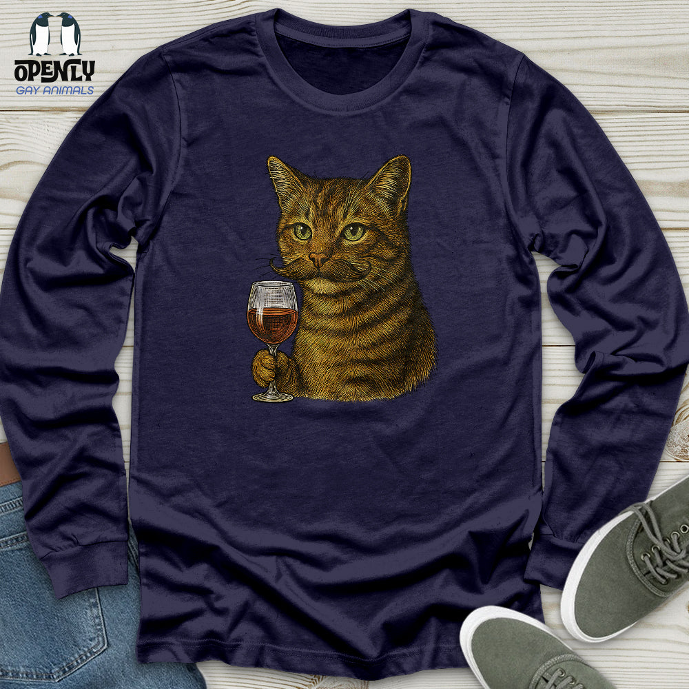 Cat With Wine Glass Unisex Long Sleeve Tee