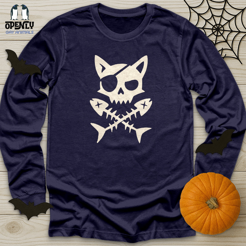 Pirate Cat and Fish Skull Unisex Long Sleeve Tee