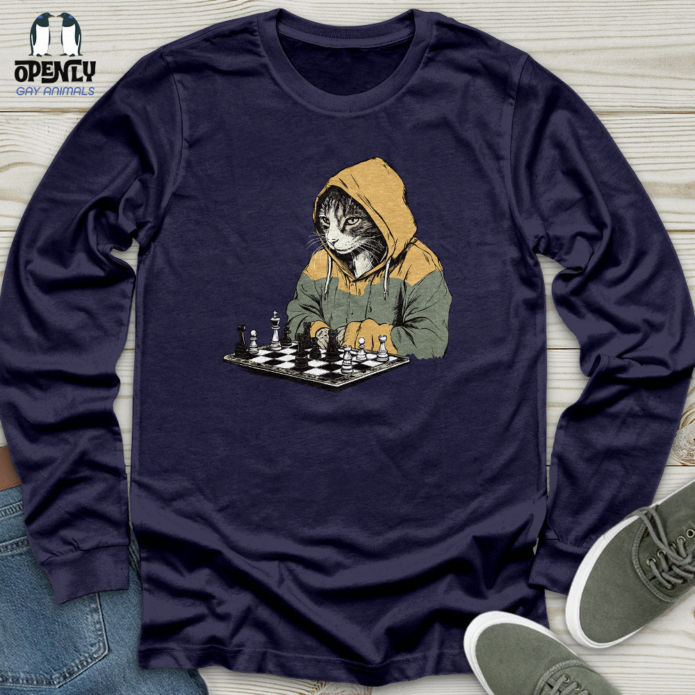 Cat Playing Chess Unisex Long Sleeve Tee