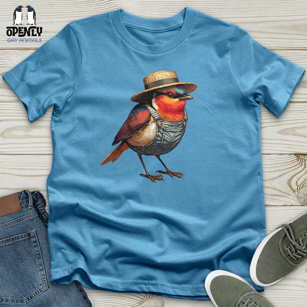 Robin Bird With a Straw Hat Unisex T-Shirt