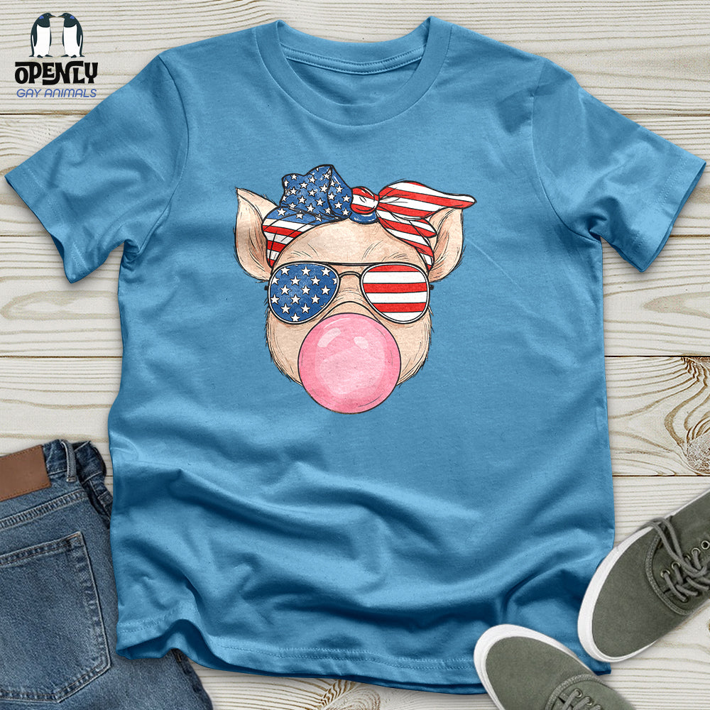 Patriotic Pig Blowing Bubble Gum Unisex T-Shirt