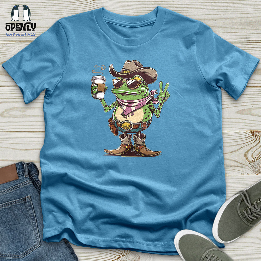 A Cowboy Frog Holding a Coffee Cup Unisex T-Shirt