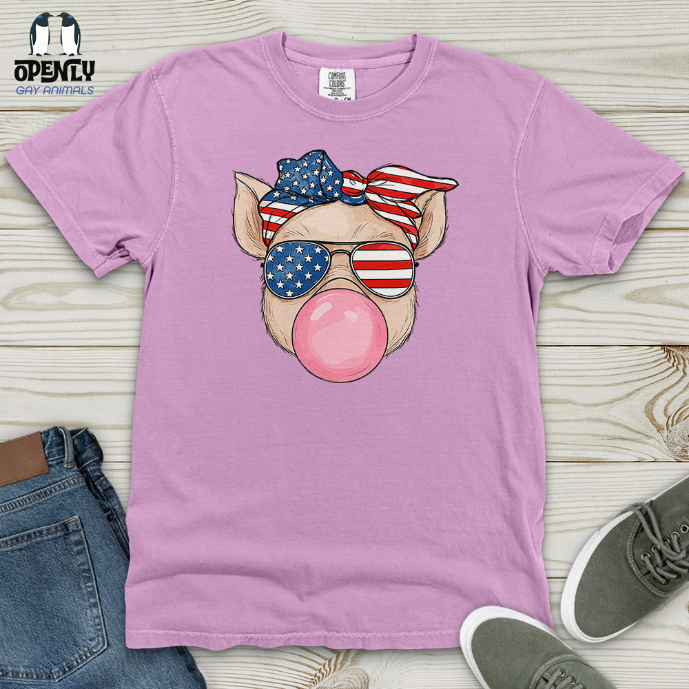 Patriotic Pig Blowing Bubble Gum Heavy Cotton Comfort Colors Tee