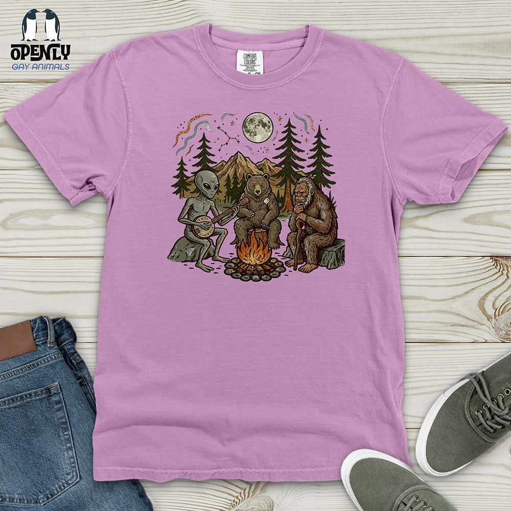 Bigfoot Alien Camping Heavy Cotton Comfort Colors Tee