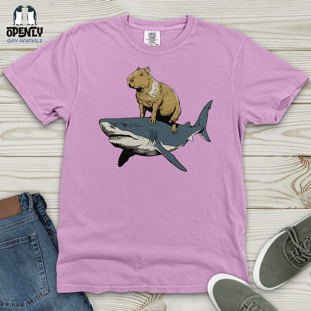 Capybara Riding Shark Heavy Cotton Comfort Colors Tee