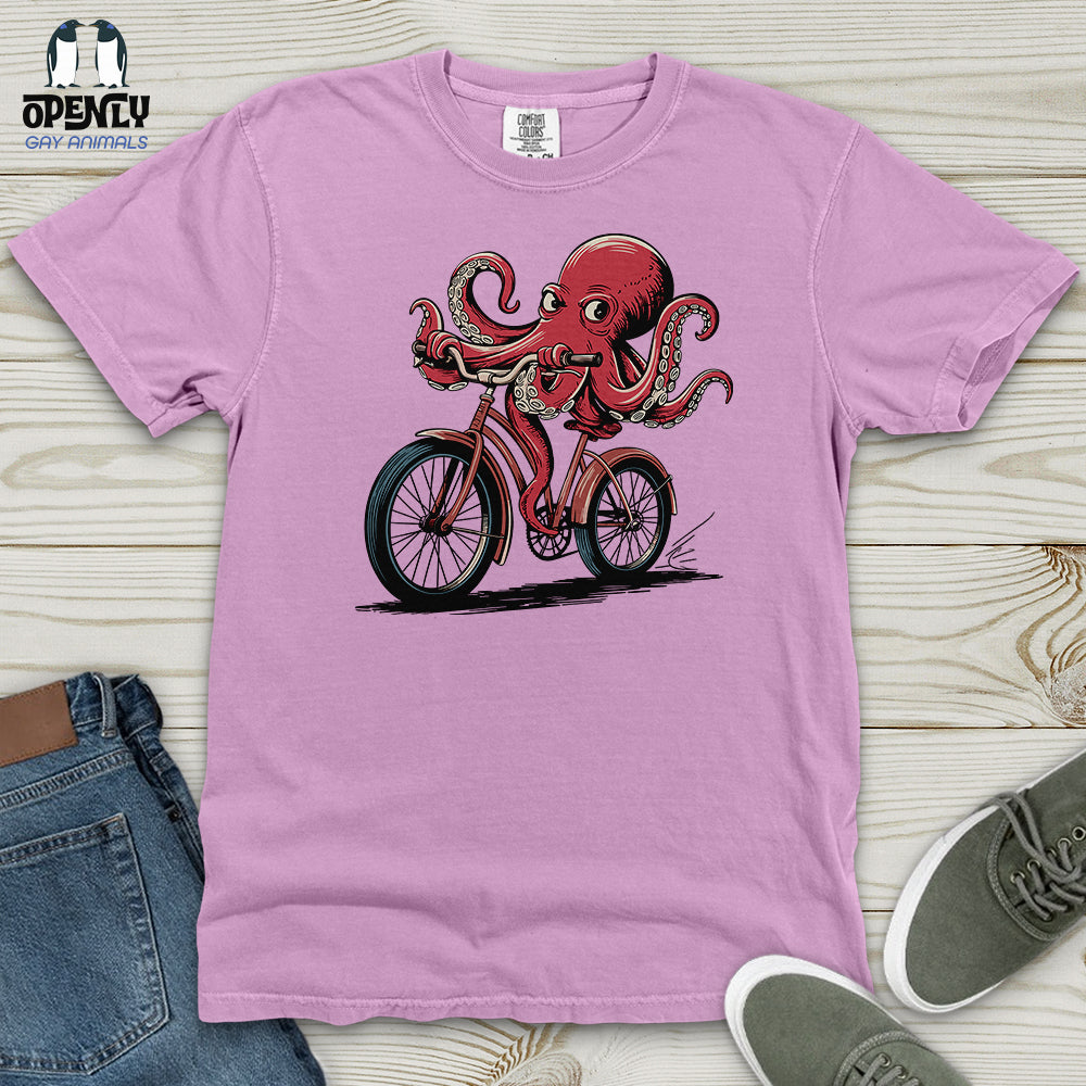 Octopus Riding Bicycle Heavy Cotton Comfort Colors Tee