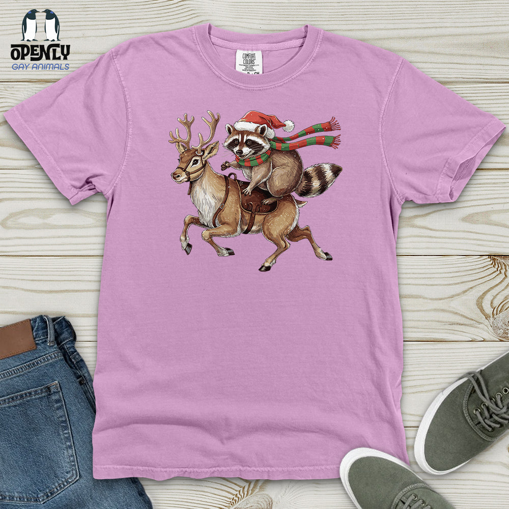 Raccoon Riding Reindeer Heavy Cotton Comfort Colors Tee