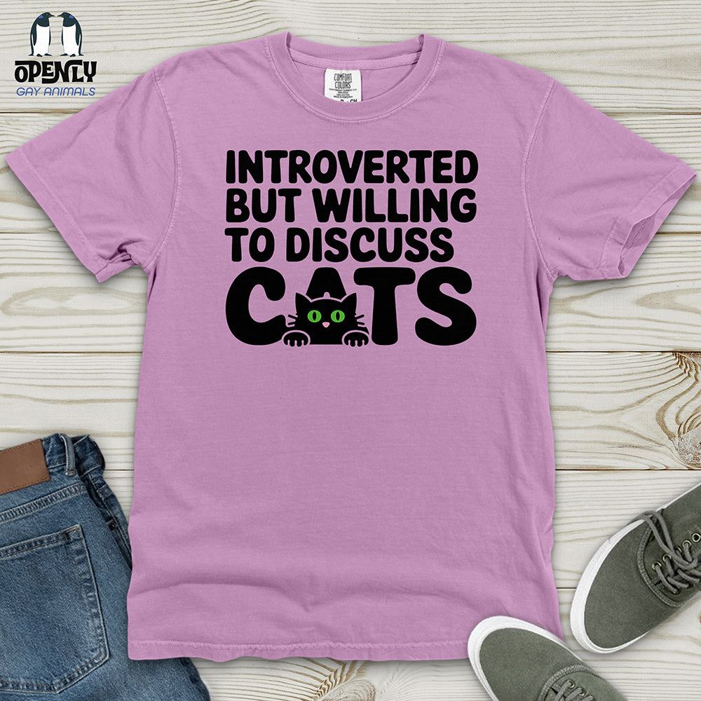 Introverted but Willing to Discuss Cat Heavy Cotton Comfort Colors Tee