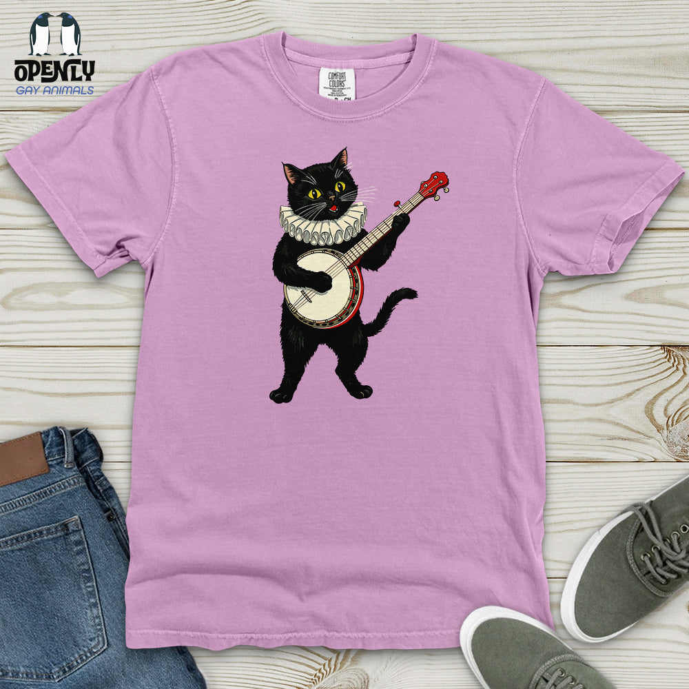 Cat Playing a Banjo Heavy Cotton Comfort Colors Tee
