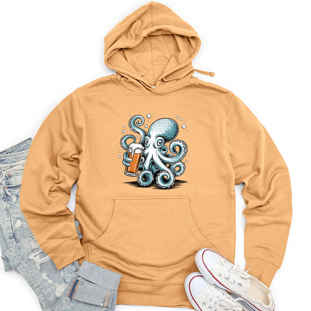 Octopus Holding Beer Glass Unisex Midweight Hoodie