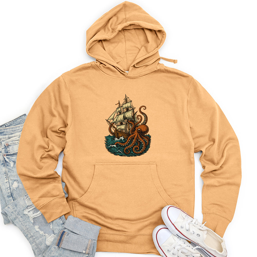Octopus Attack Pirate Ship Unisex Midweight Hoodie