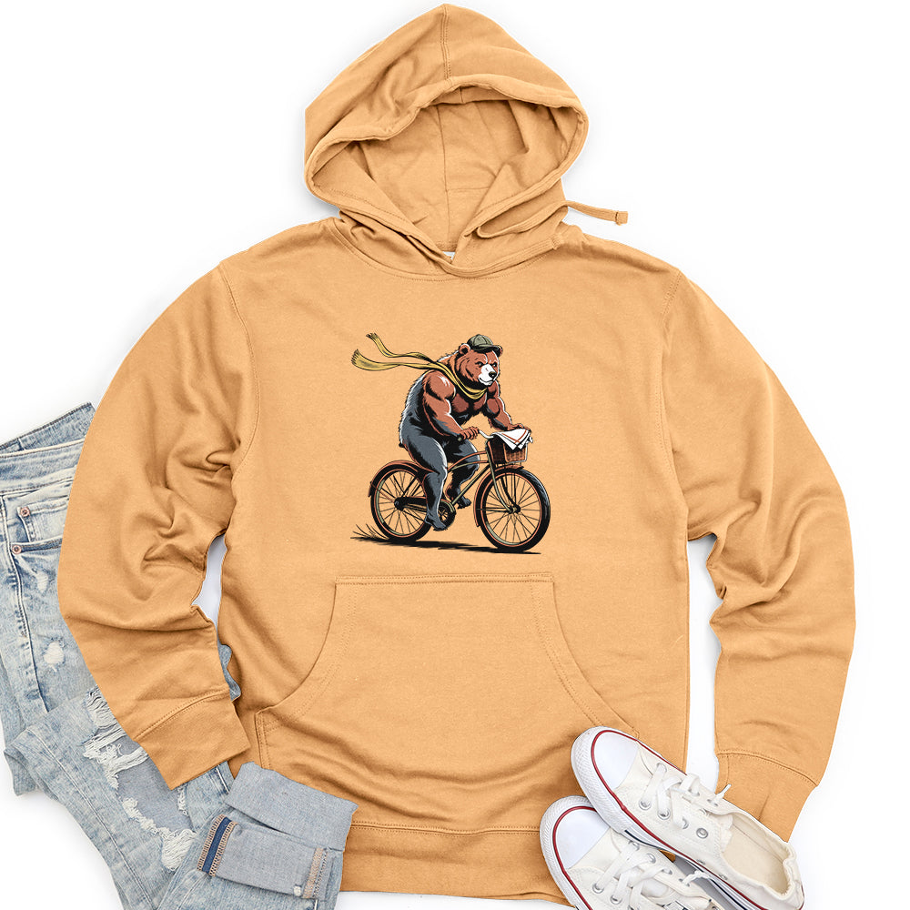 Grizzly Bear Riding Bicycle Unisex Midweight Hoodie