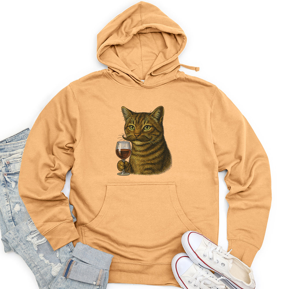 Cat With Wine Glass Unisex Midweight Hoodie