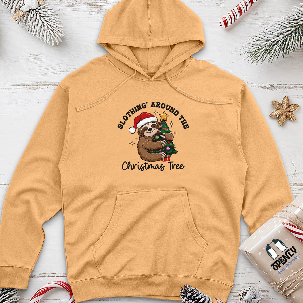 Slothing Around the Christmas Tree Unisex Midweight Hoodie